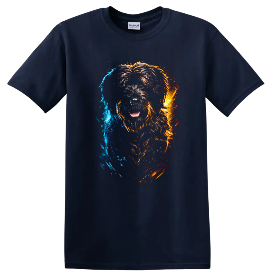 Color Splash Shaggy Dog Breed Portrait T Shirt for Dog Lovers on a Navy (Blue) T Shirt