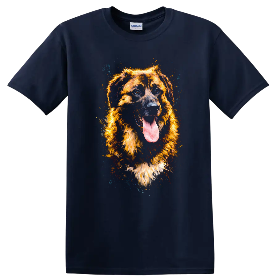 Golden Shepherd Dog Splash Art Portrait T-Shirt for Dog Lovers on a Navy (Blue) T Shirt