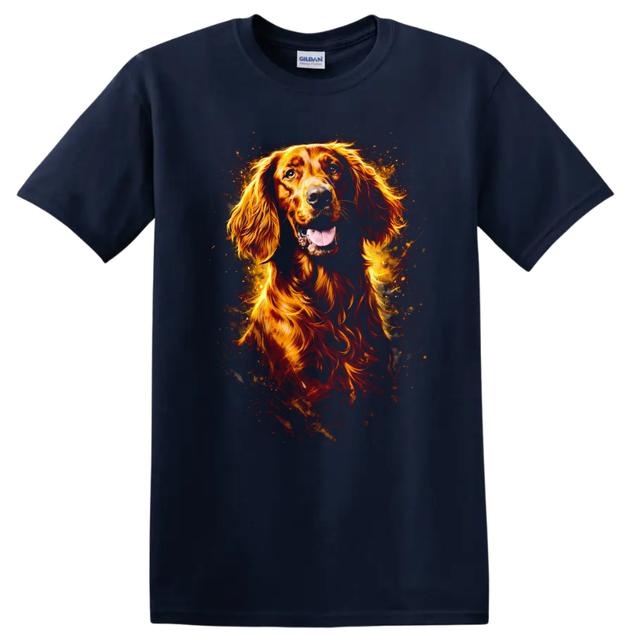 Golden Retriever Portrait Fire Glow T Shirt for Dog Lovers - Navy (Blue)