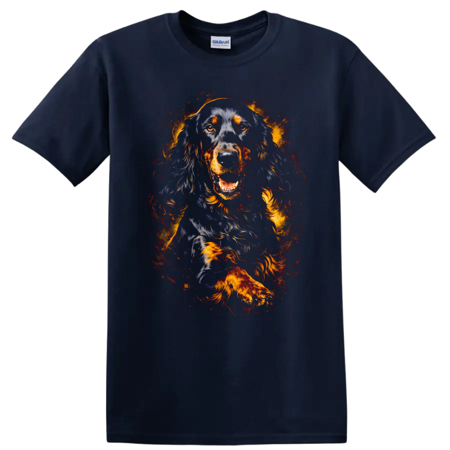 Flaming Black and Tan Dog Portrait T Shirt for Dog Lovers - Navy (Blue)