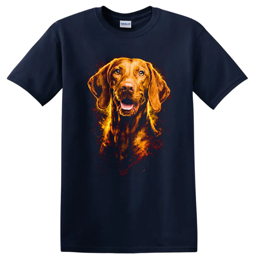 Liver Chestnut Dog Portrait T Shirt Bold Fire Splash Pet Lover Tee - Navy (Blue)
