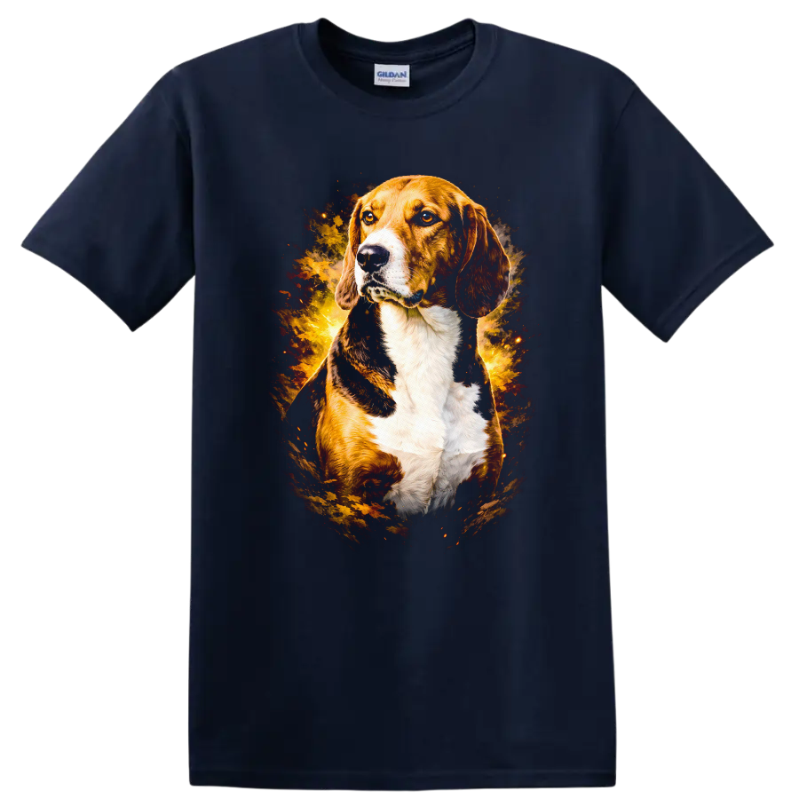 Beagle Dog Portrait with Fiery Glow Unisex T Shirt - Navy (Blue)