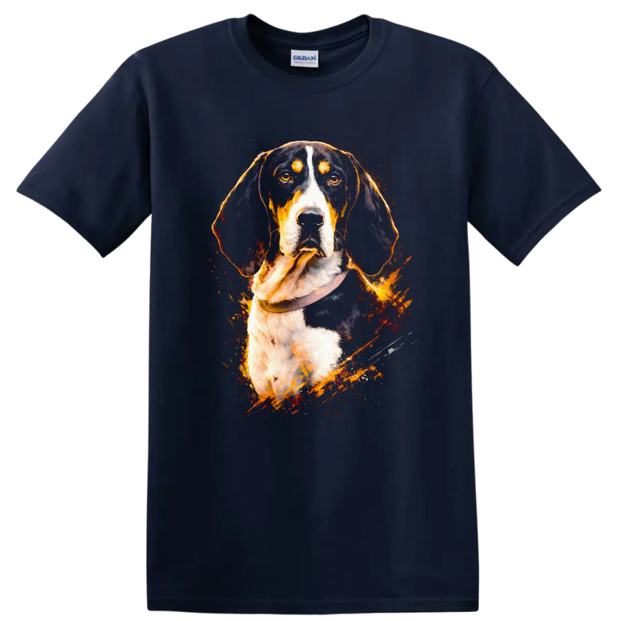 Watercolor Hound Dog Portrait T Shirt for Dog Lovers on a Navy (Blue) T Shirt