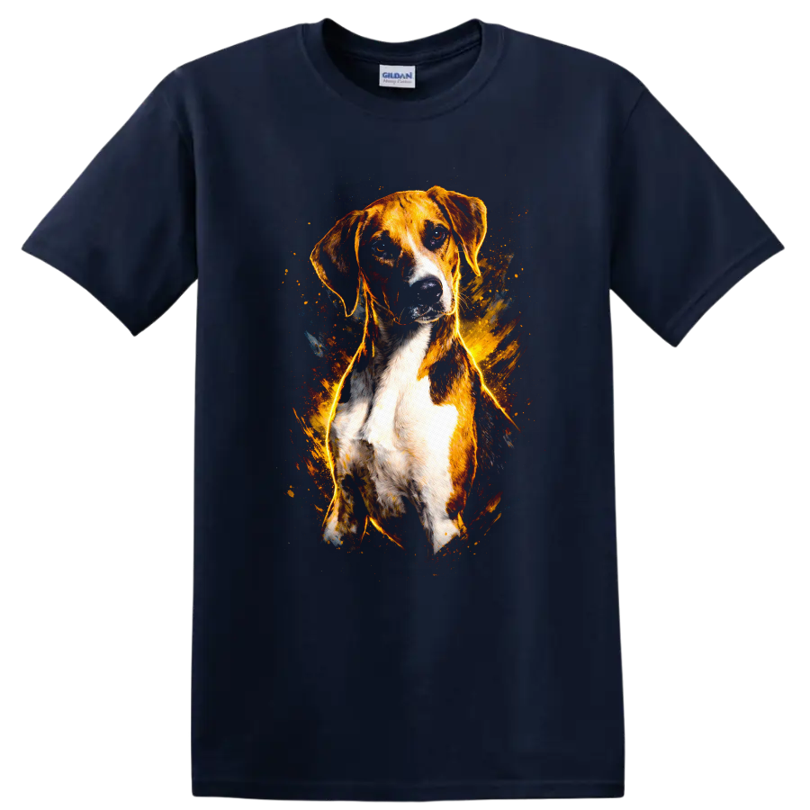 Beagle Dog Portrait T Shirt Vibrant Fire Splash Pet Lover Gift - Navy (Blue)
