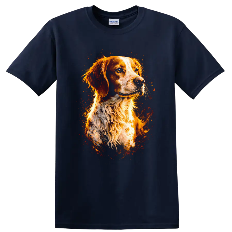 Golden Retriever Dog Portrait T Shirt Fiery Watercolor Art - Navy (Blue)