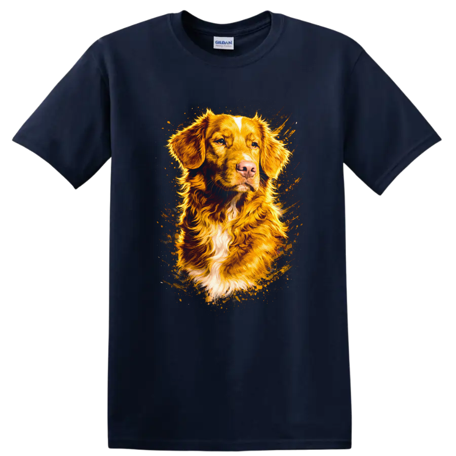 Golden Retriever Dog Portrait T Shirt Vibrant Splatter Style for Pet Lovers - Navy (Blue)