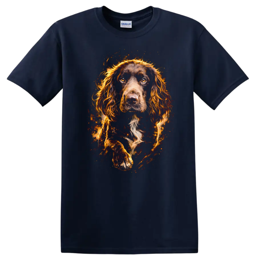 Flame Spaniel Portrait T Shirt for Dog Lovers with Fiery Artistic Style - Navy (Blue)