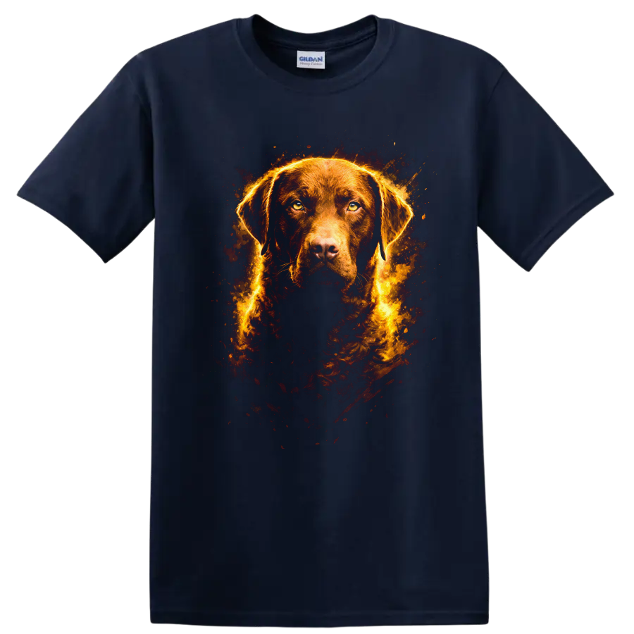 Fiery Labrador Portrait Dog Breed T Shirt for Pet Lovers - Navy (Blue)