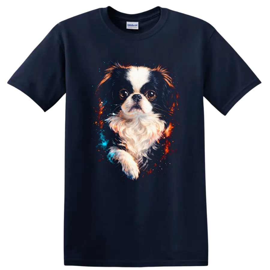 Colorful Cavalier King Charles Spaniel Dog Portrait T Shirt on a Navy (Blue) T Shirt