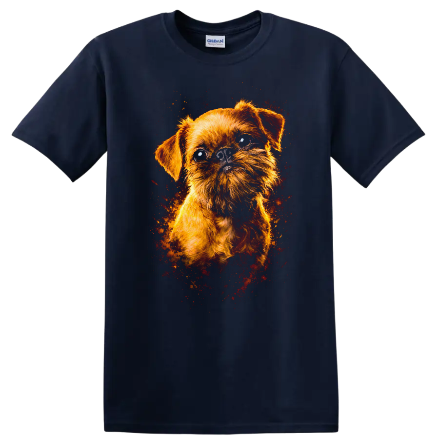 Cute Small Dog Portrait T Shirt Funny Fluffy Puppy Art on a Navy (Blue) T Shirt