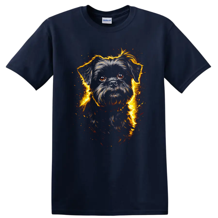 Fiery Black Shih Tzu Dog Portrait T Shirt for Pet Lovers on a Navy (Blue) T Shirt
