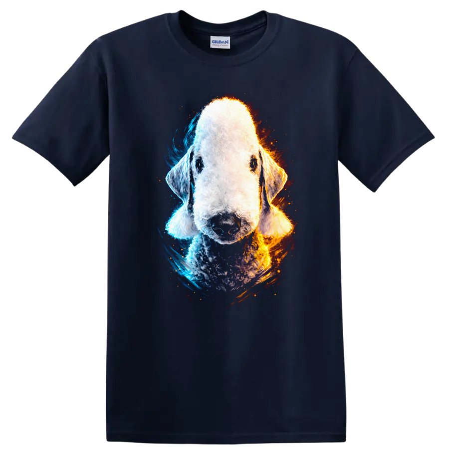Colorful Old English Sheepdog Portrait Dog Lover T Shirt on a Navy (Blue) T Shirt
