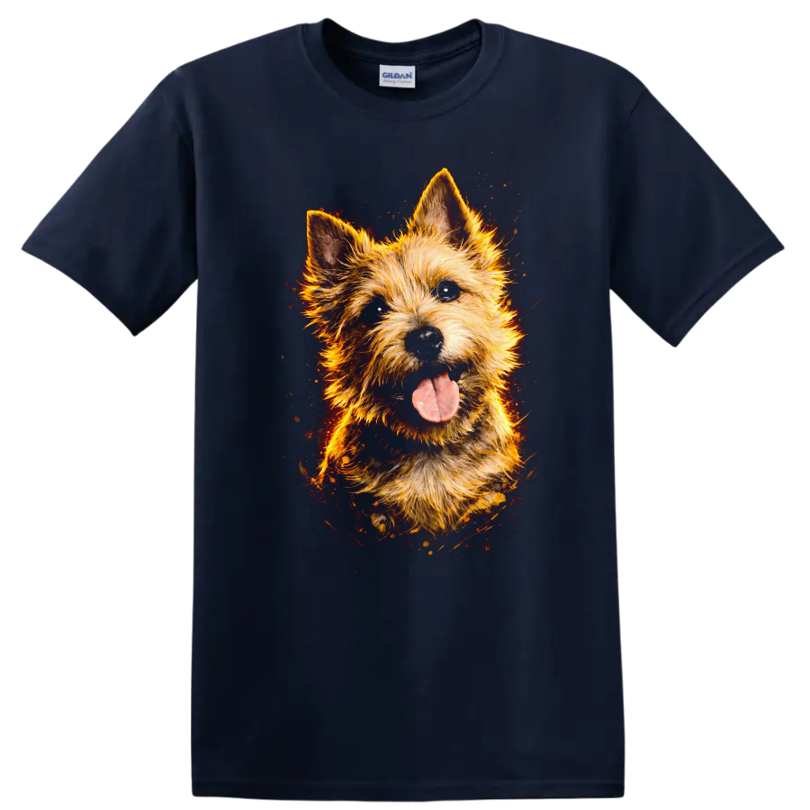 Flaming Yorkshire Terrier Dog Portrait T Shirt for Pet Lovers on a Navy (Blue) T Shirt