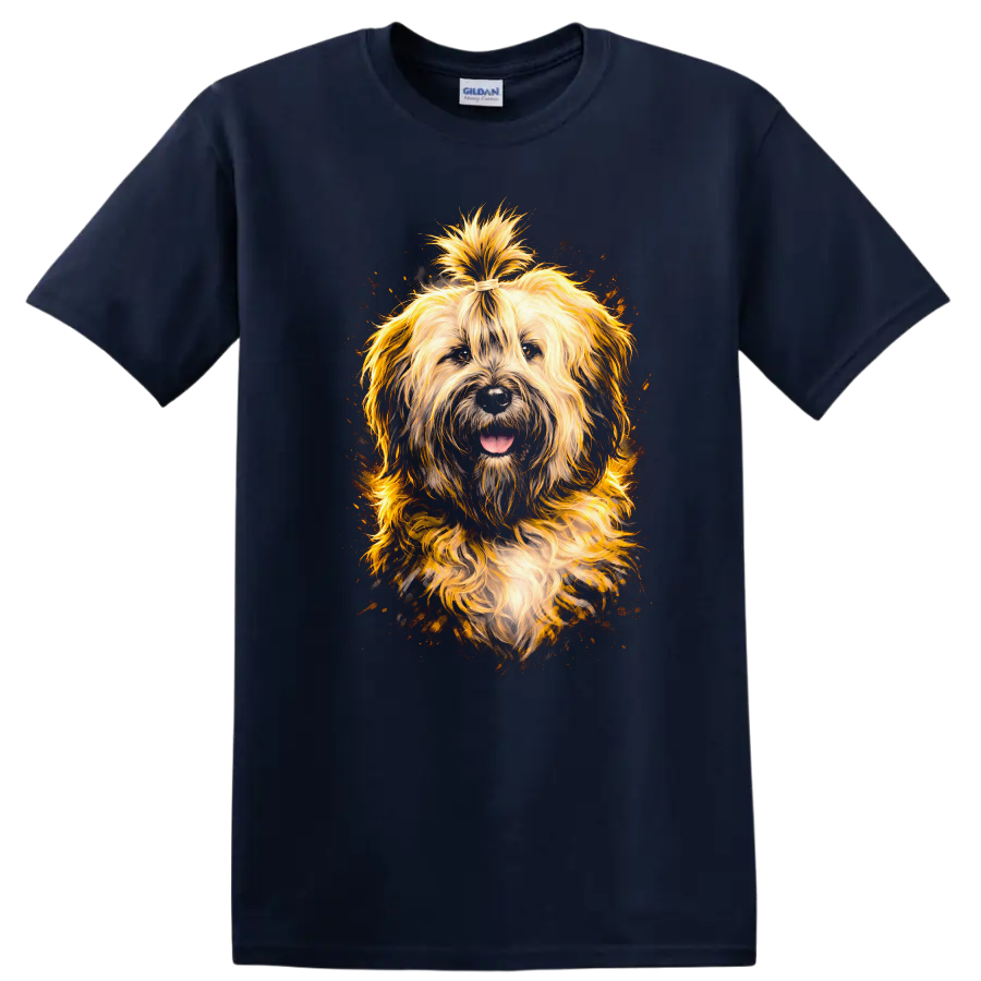 Fluffy Golden Shaggy Dog Portrait T Shirt for Dog Lovers on a Navy (Blue) T Shirt