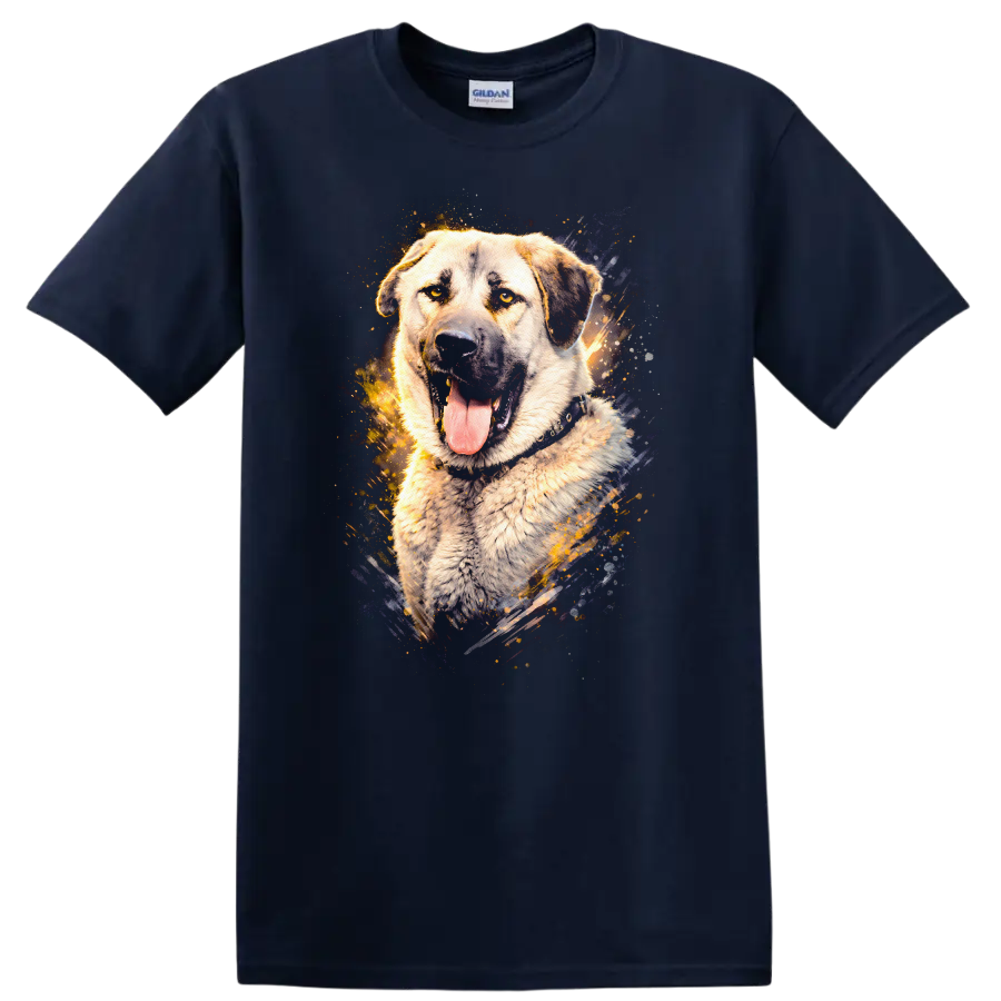 Loyal Dog Portrait Splash Art T Shirt for Breed Lovers on a Navy (Blue) T Shirt