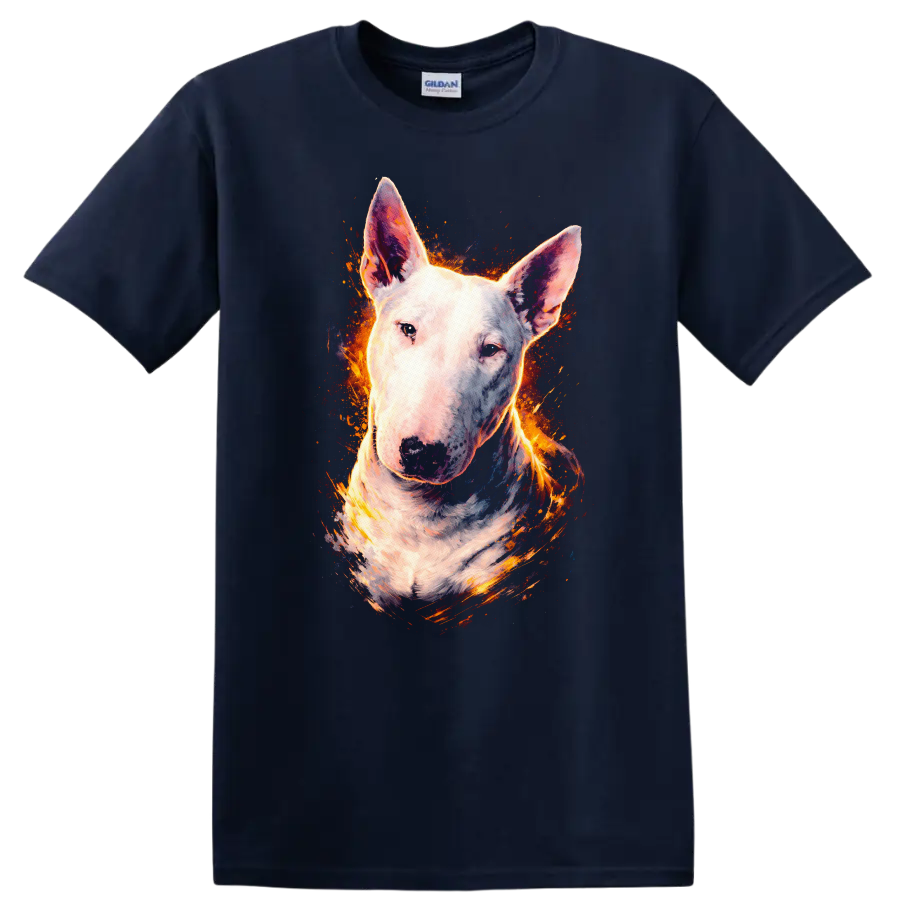 Bull Terrier Dog Portrait Splash Art T Shirt for Dog Lovers on a Navy (Blue) T Shirt