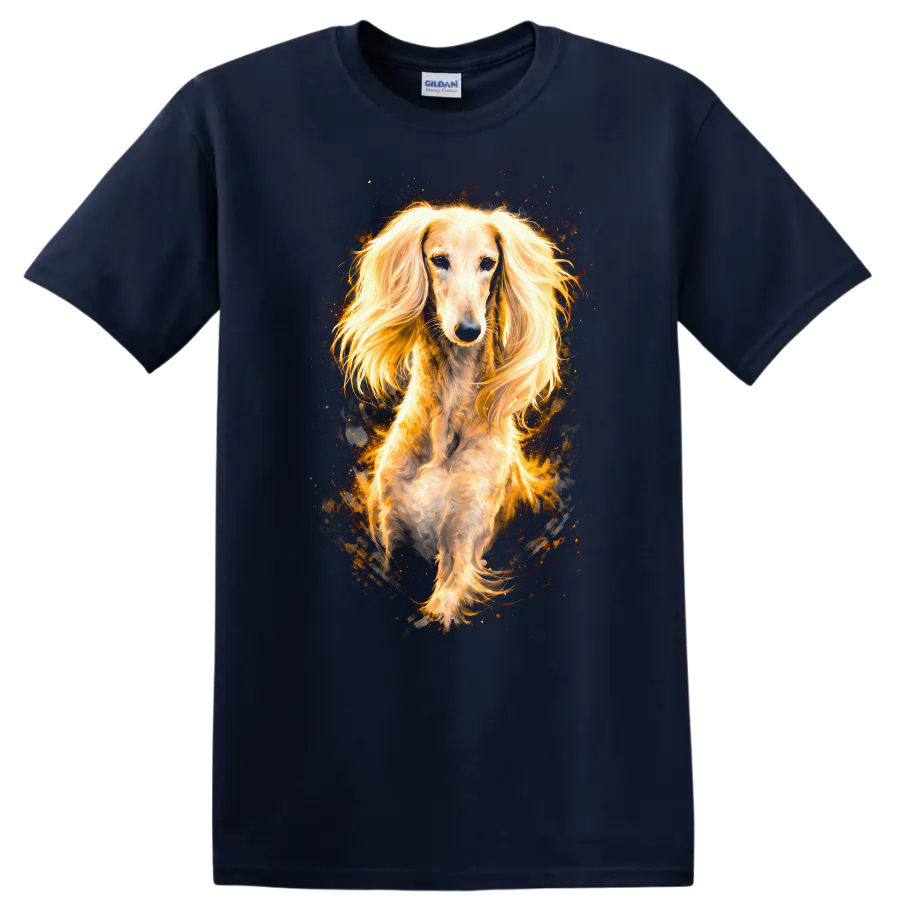 Golden Long Haired Dachshund Portrait T Shirt for Dog Lovers on a Navy (Blue) T Shirt