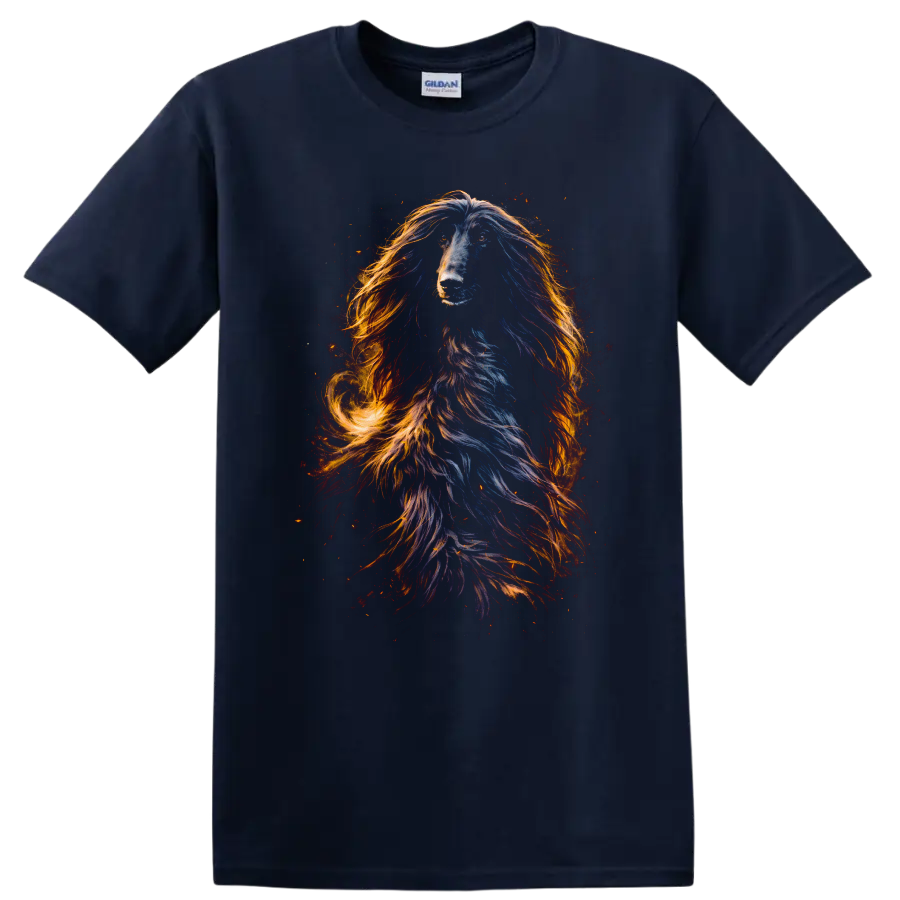 Colorful Long Haired Dog Portrait T Shirt for Dog Lovers - Navy (Blue)