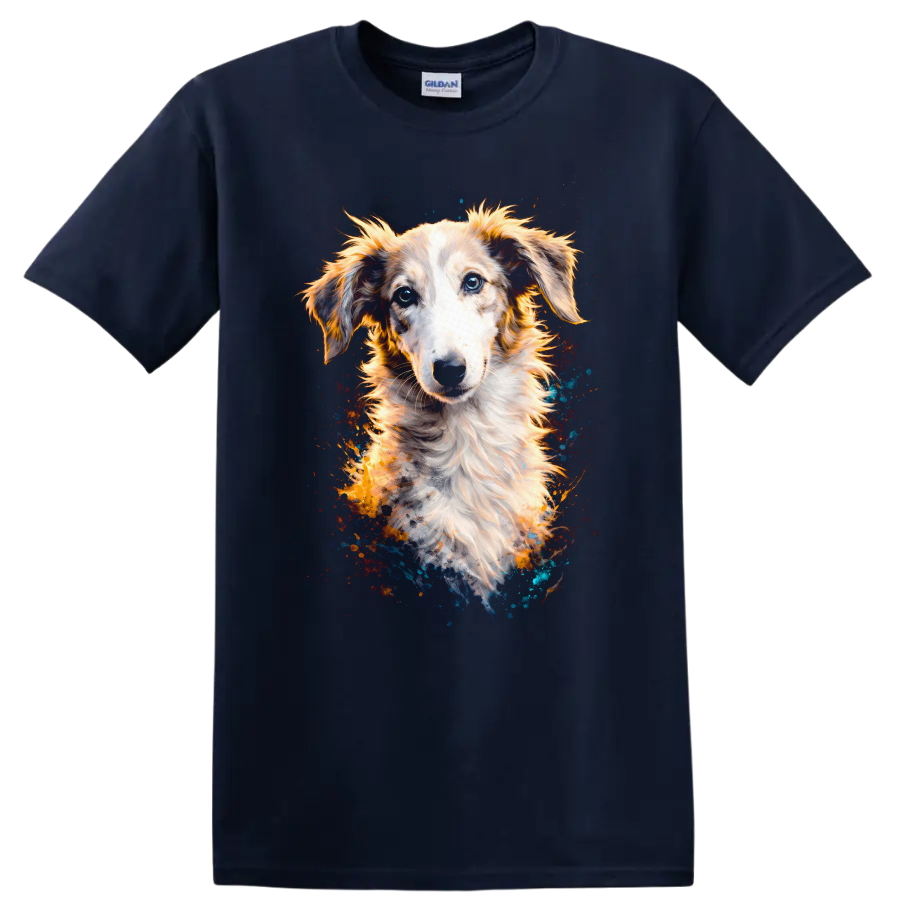 Blue Eyed Dog Portrait Splash Art T Shirt for Dog Lovers - Navy (Blue)