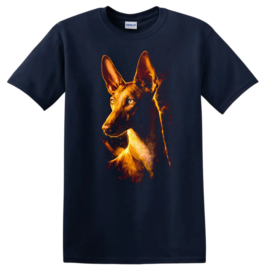 Shiba Inu Dog Portrait Fire Glow T Shirt for Dog Lovers on a Navy (Blue) T Shirt