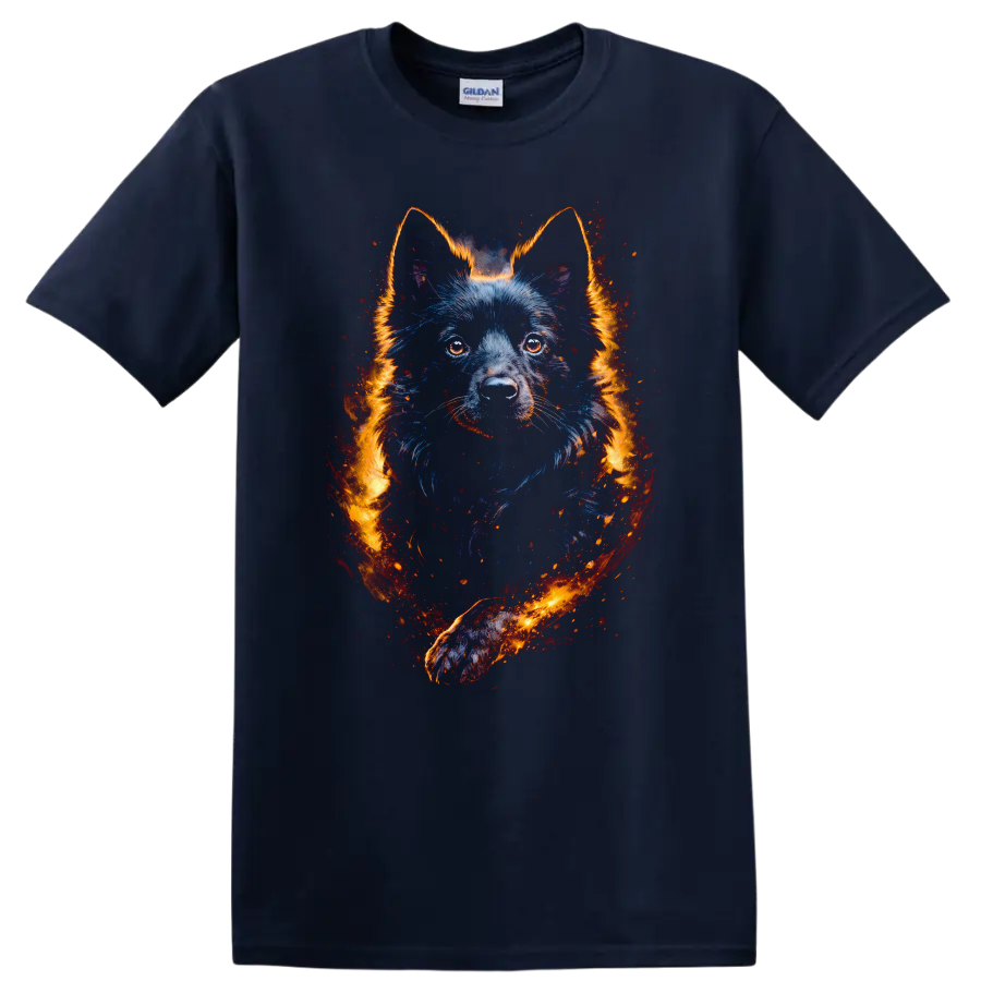 Wolf Dog Neon Flame Portrait T Shirt for Animal Lovers on a Navy (Blue) T Shirt