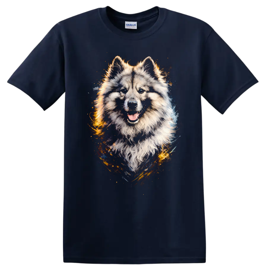 Wolf Dog Portrait Splash Art T Shirt for Animal Lovers on a Navy (Blue) T Shirt