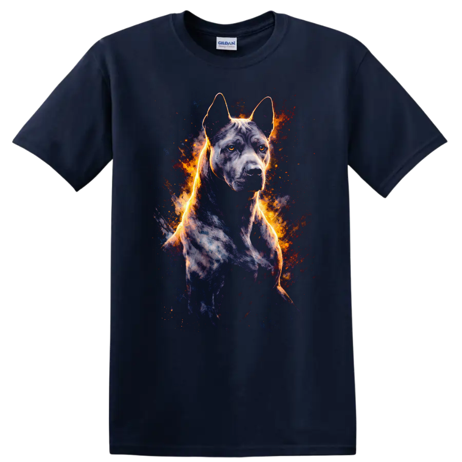 Cane Corso Neon Splash Dog Portrait T Shirt for Breed Lovers on a Navy (Blue) T Shirt