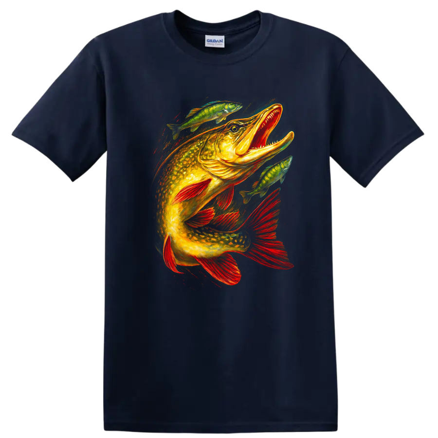 Colorful Bass Fish T Shirt Bold Fishing Art for Anglers - Navy (Blue)