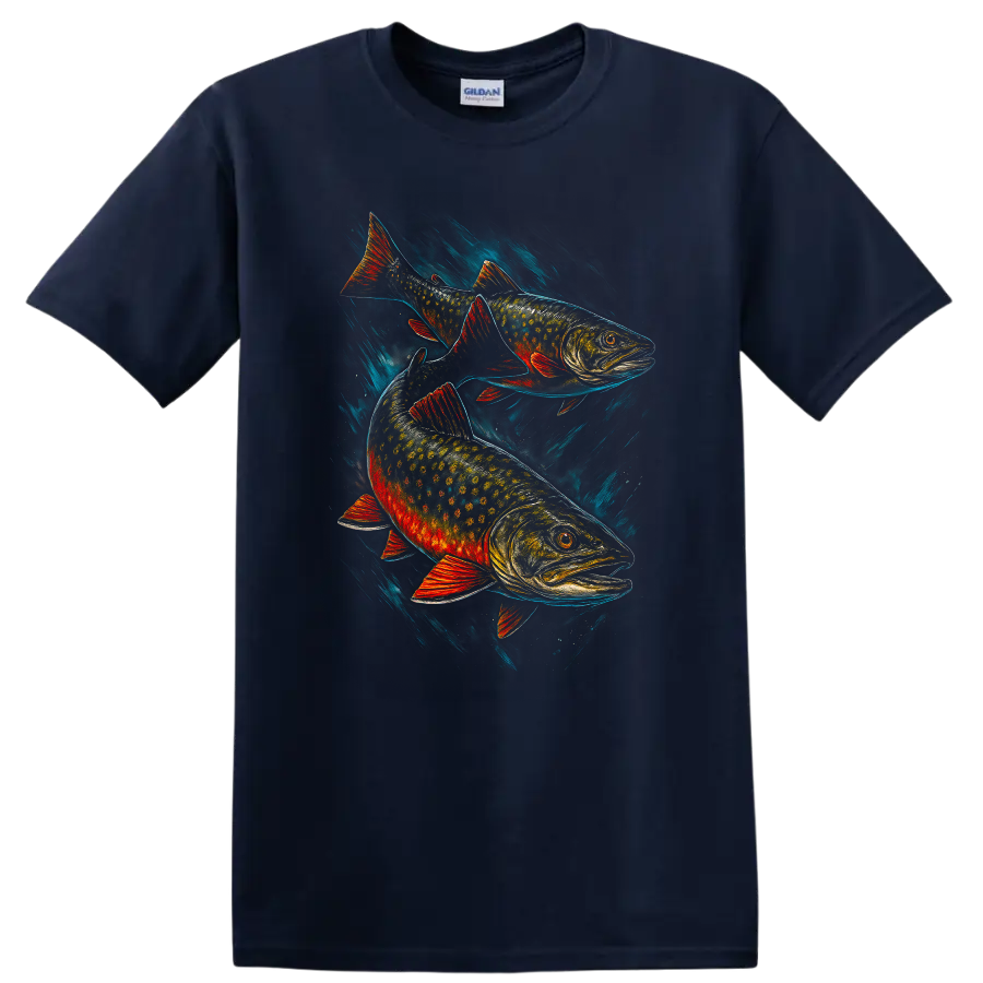 Colorful Trout Fish T Shirt Bold Wildlife Art Angler Gift - Navy (Blue)