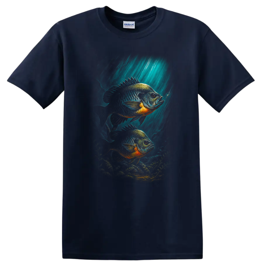 Colorful Fish Underwater Art T Shirt for Anglers and Nature Lovers - Navy (Blue)