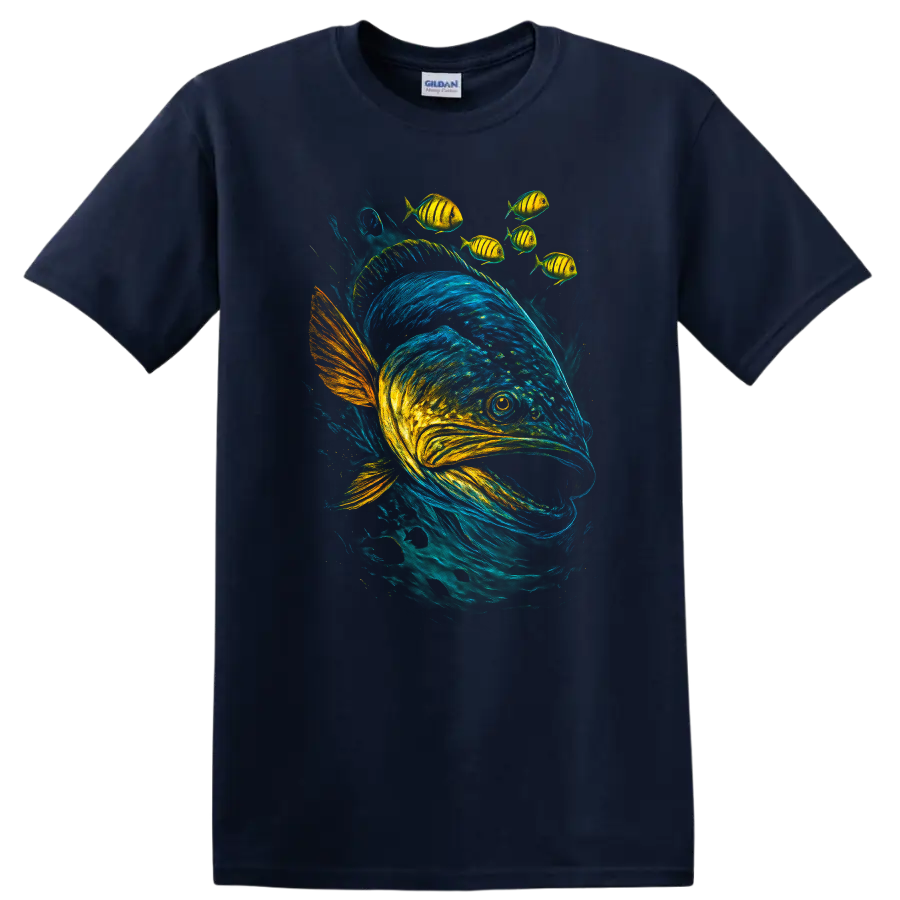 Colorful Fish School T Shirt Vibrant Aquatic Art for Ocean Lovers - Navy (Blue)