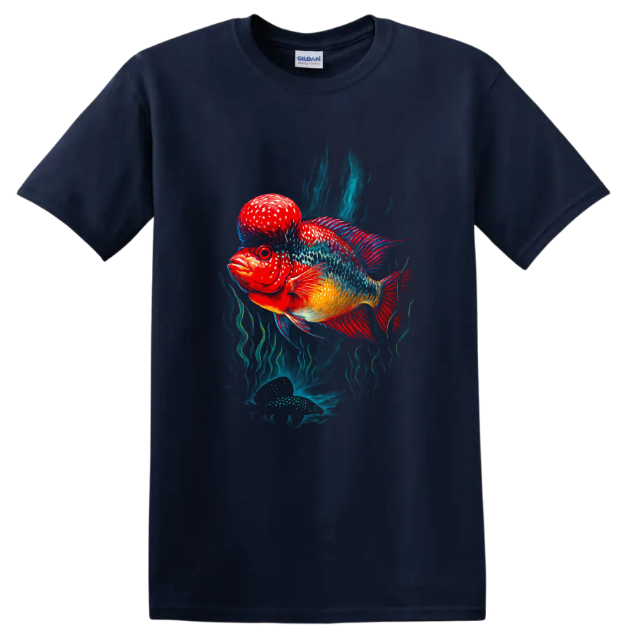 Colorful Betta Fish Art T Shirt Vibrant Tropical Aquarium Graphic - Navy (Blue)
