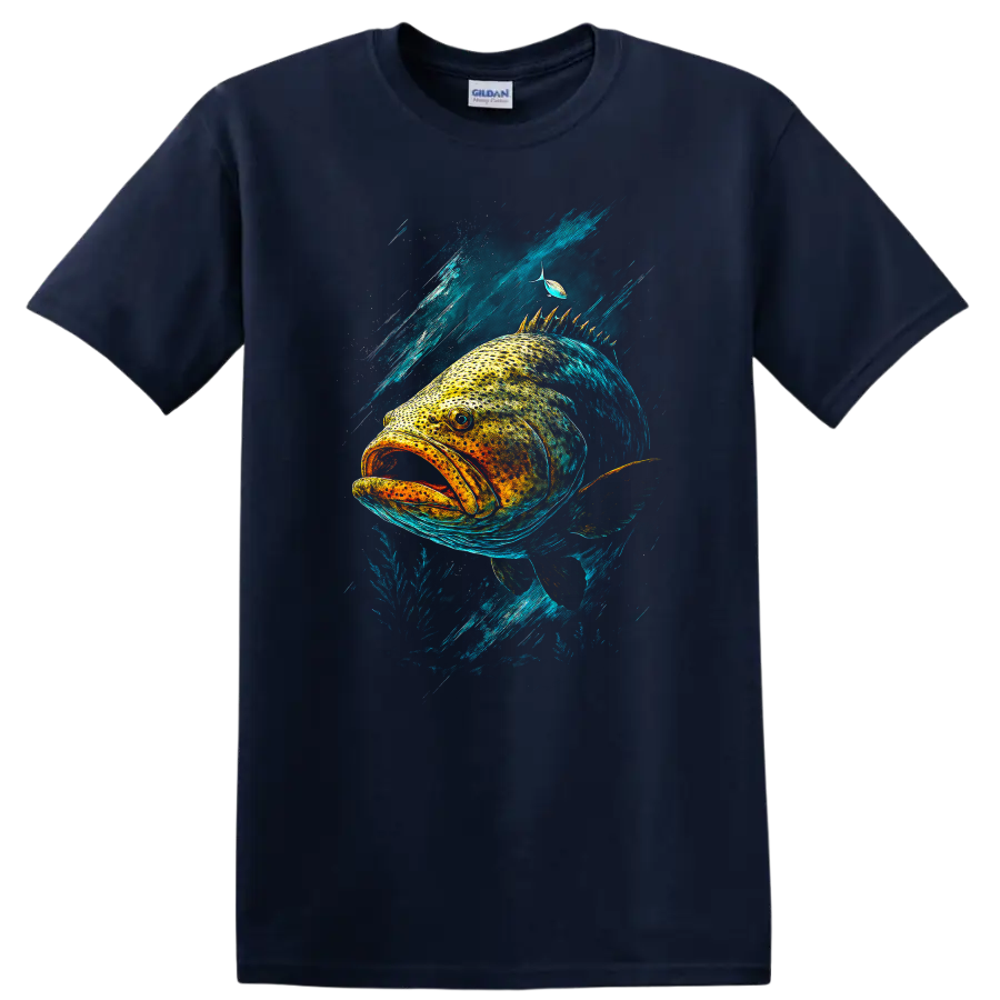 Colorful Big Fish Ocean Splash Graphic T Shirt - Navy (Blue)