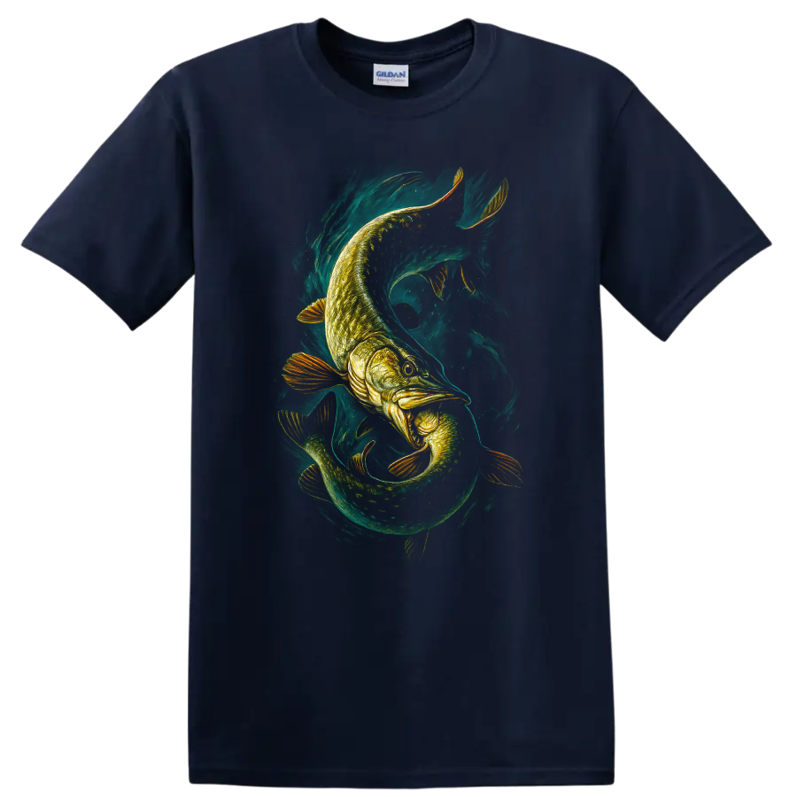 Abstract Fish Swirl Art T Shirt Vibrant Angler Design for Fishing Fans - Navy (Blue)
