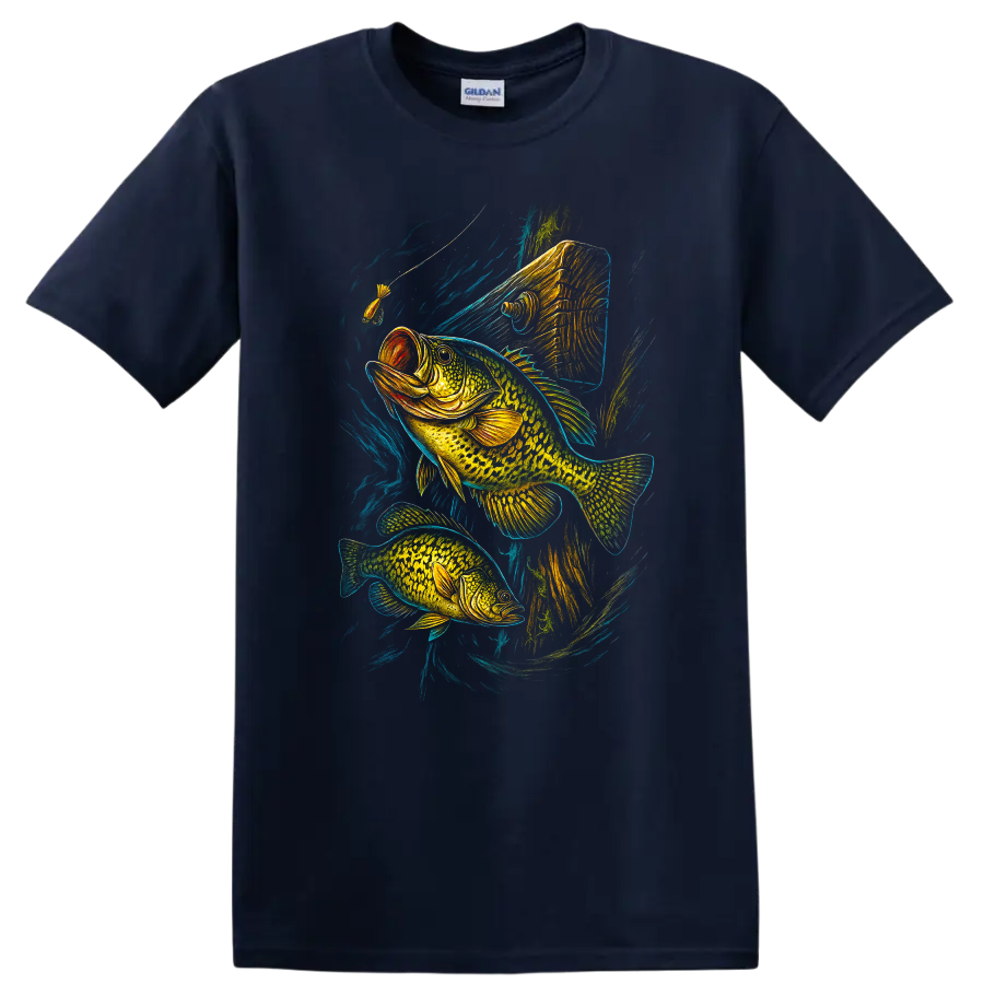 Bass Fishing Fish T Shirt Vibrant Neon Largemouth Artwork for Anglers - Navy (Blue)