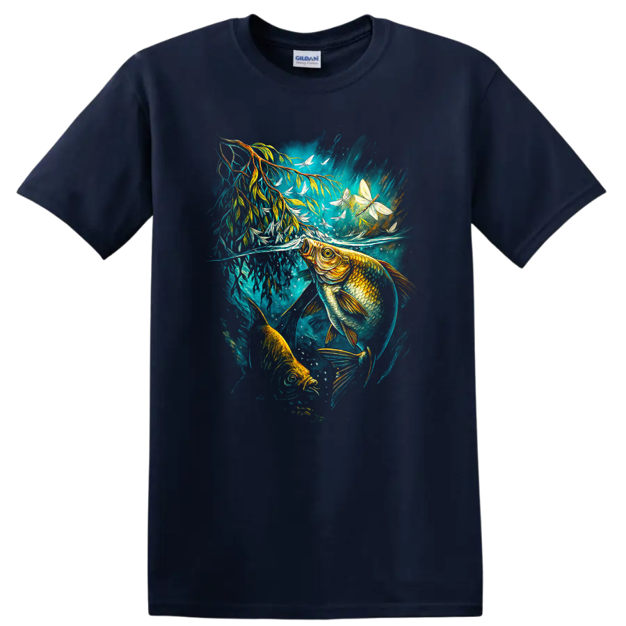 Colorful Fish Underwater Art T Shirt Aquatic Nature Wildlife Graphic - Navy (Blue)