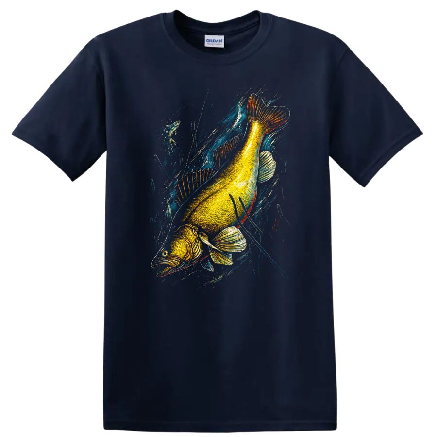 Colorful Fish Illustration T Shirt Vibrant Angling Art for Nature Lovers - Navy (Blue)