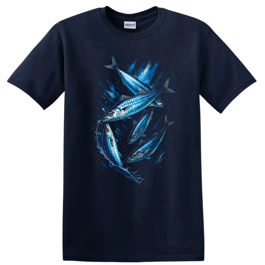 Blue Fish Splash Graphic T Shirt for Fishing Lovers and Ocean Fans - Navy (Blue)
