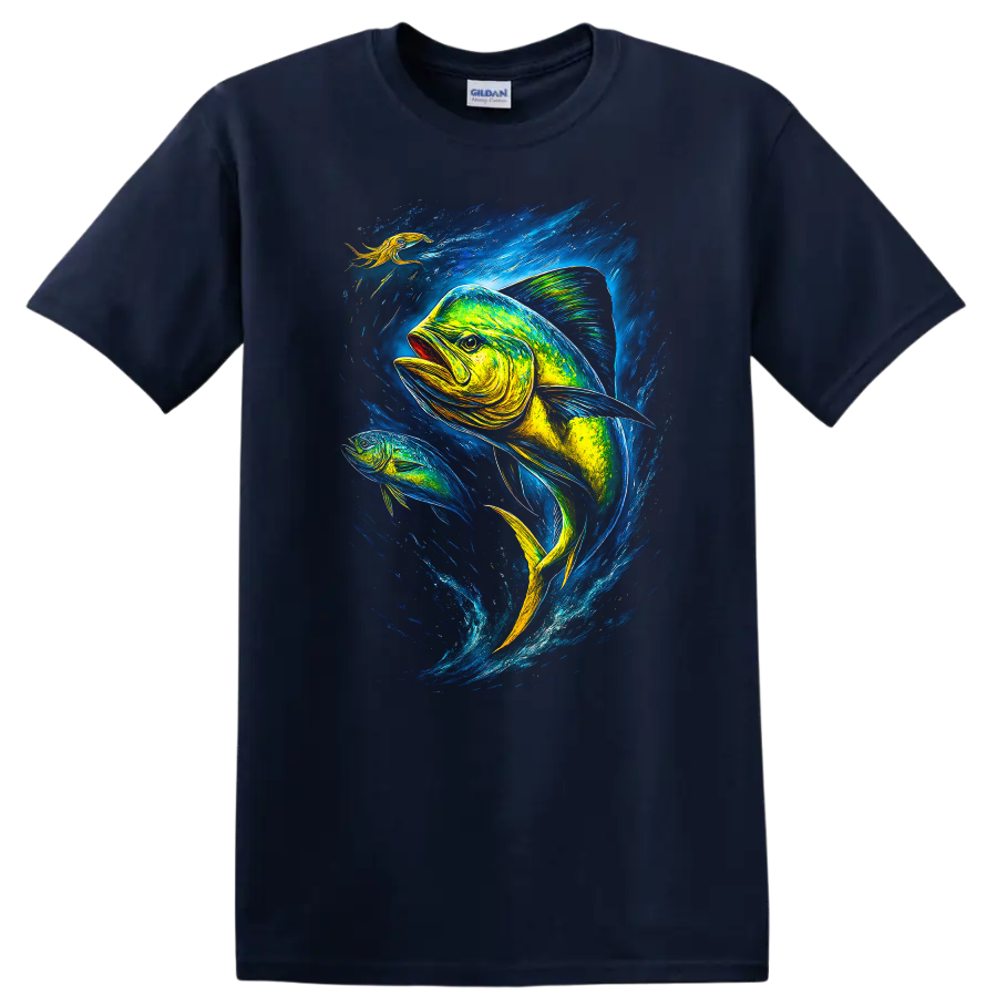Vibrant Fish Art T Shirt Colorful Ocean Angler Gift - Navy (Blue)