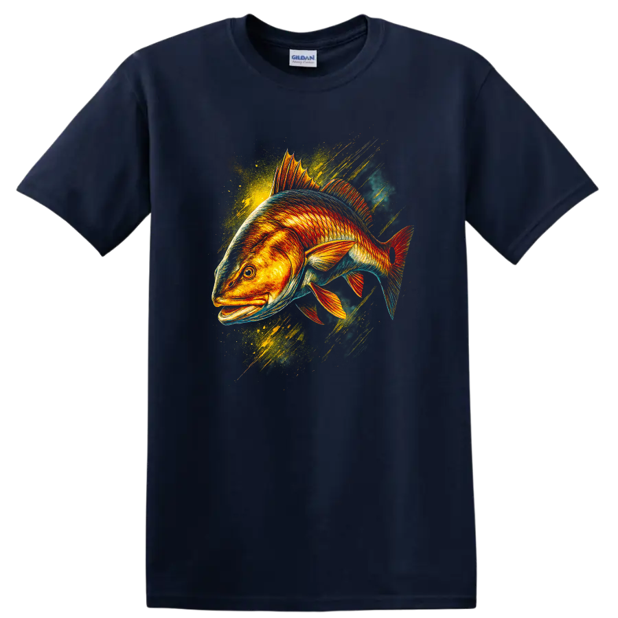 Colorful Fish Art T Shirt Vibrant Angler Fish Graphic for Nature Lovers - Navy (Blue)