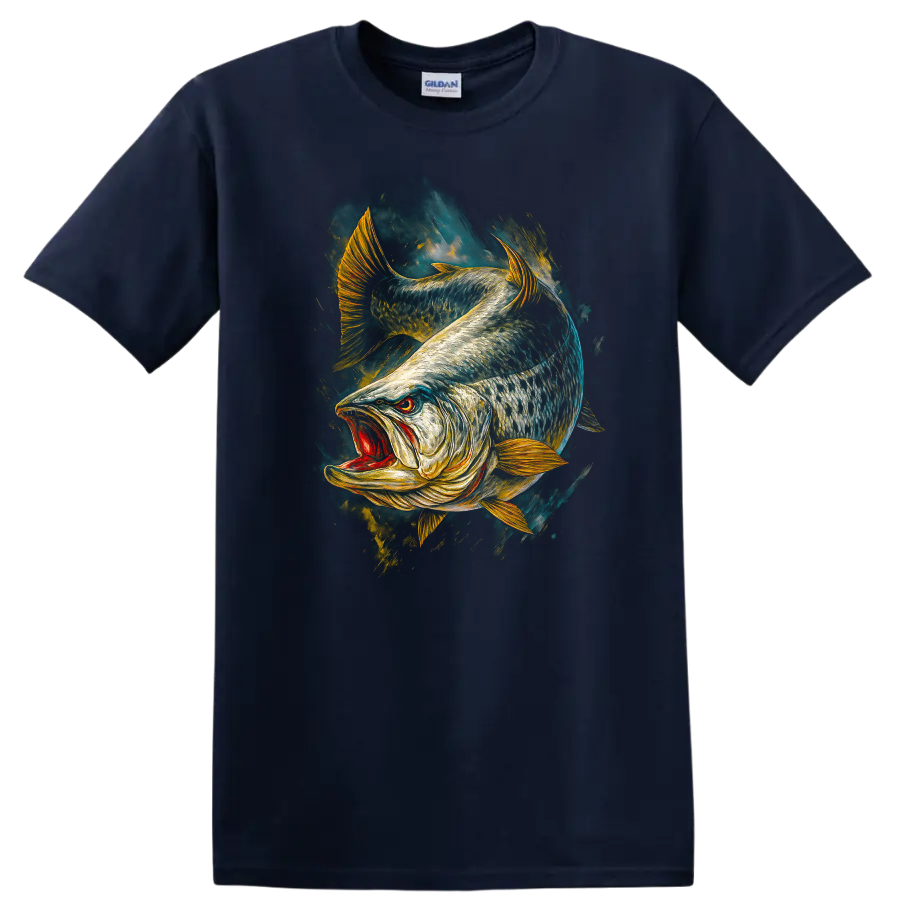 Realistic Angler Fish T Shirt Bold Colorful Predator Art - Navy (Blue)