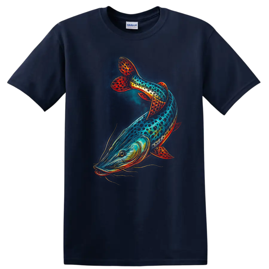 Colorful Rainbow Fish T Shirt Vibrant Abstract Aquarium Art for Anglers - Navy (Blue)