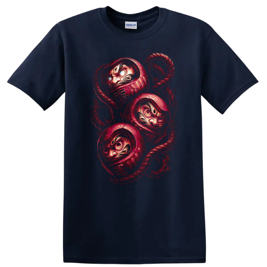 Japanese Daruma Mask Rope Graphic T Shirt for Bold Streetwear Style - Navy (Blue)