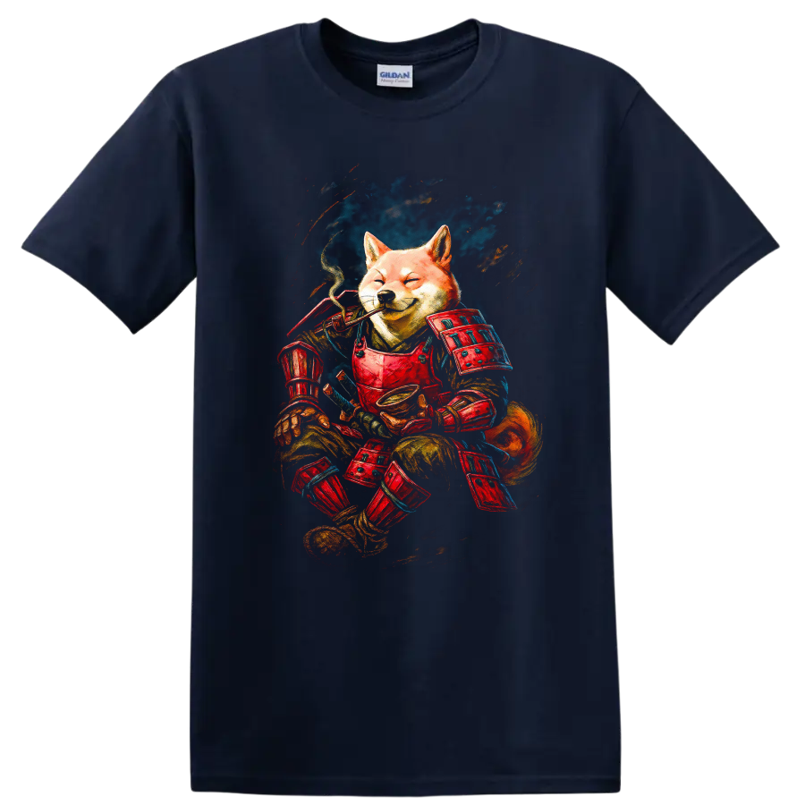 Samurai Shiba Inu Japanese Style Warrior Dog T Shirt - Navy (Blue)