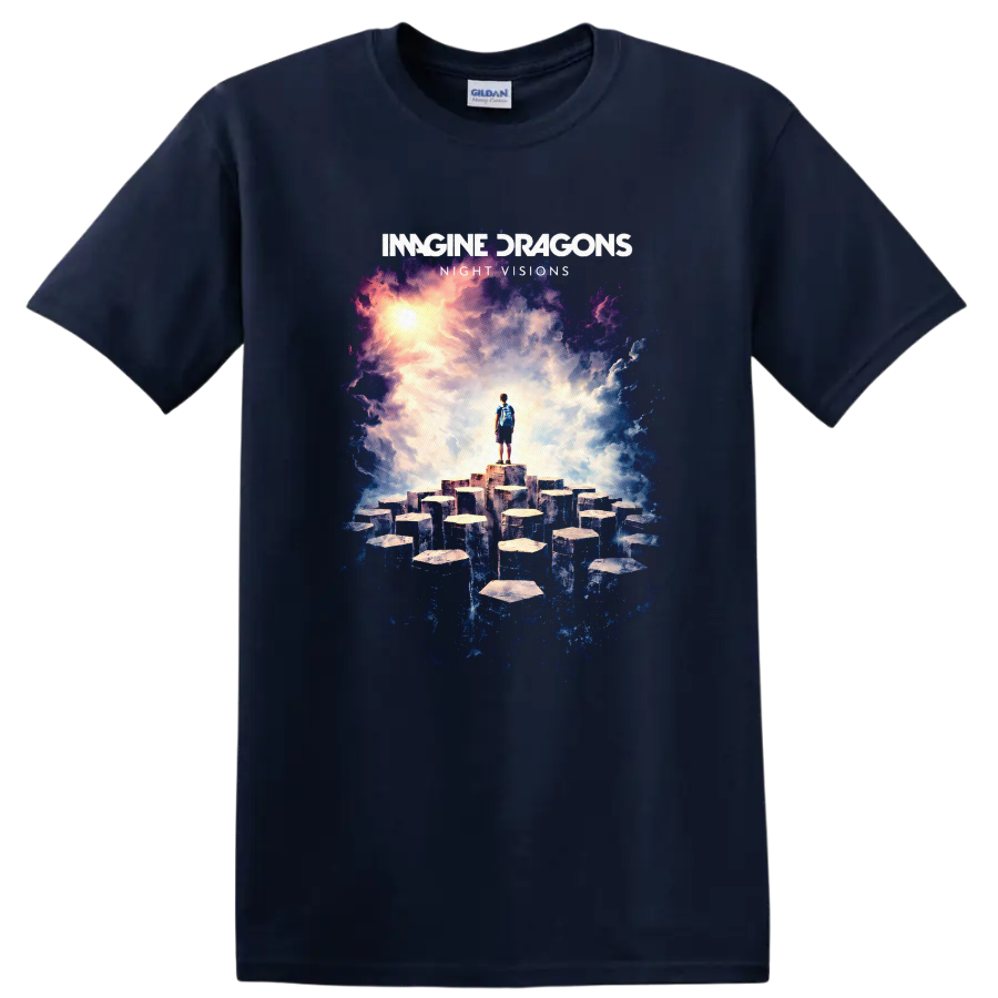 Imagine Dragons Night Visions Vintage Album Art T Shirt on a Navy (Blue) T Shirt