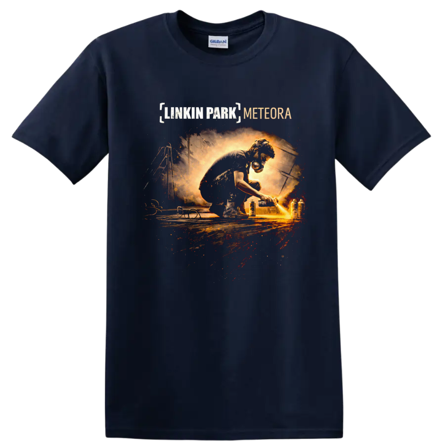 Linkin Park Meteora Vintage Classic Rock T Shirt on a Navy (Blue) T Shirt