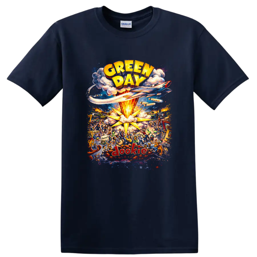 Green Day Dookie Vintage Classic Rock Album Cover Art T Shirt on a Navy (Blue) T Shirt
