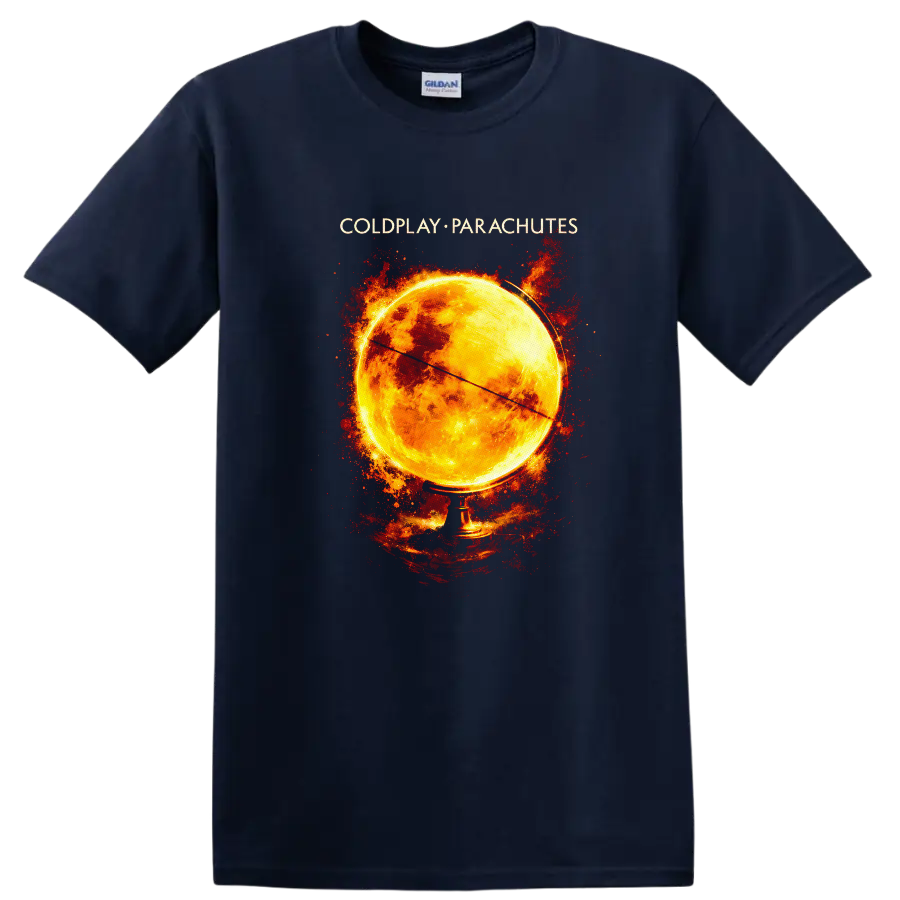Coldplay Parachutes Vintage Classic Rock Album Cover T Shirt on a Navy (Blue) T Shirt
