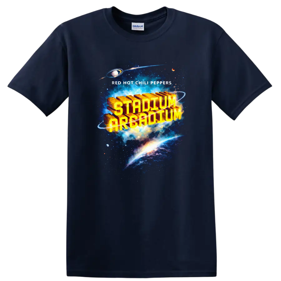Vintage classic rock album cover art T Shirt featuring Red Hot Chili Peppers design on a Navy (Blue) T Shirt