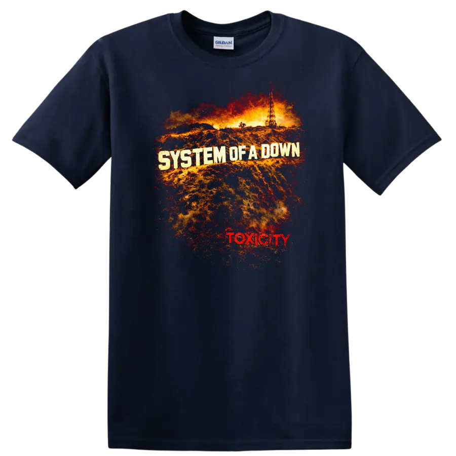 System of a Down Toxicity Vintage Classic Rock T Shirt on a Navy (Blue) T Shirt